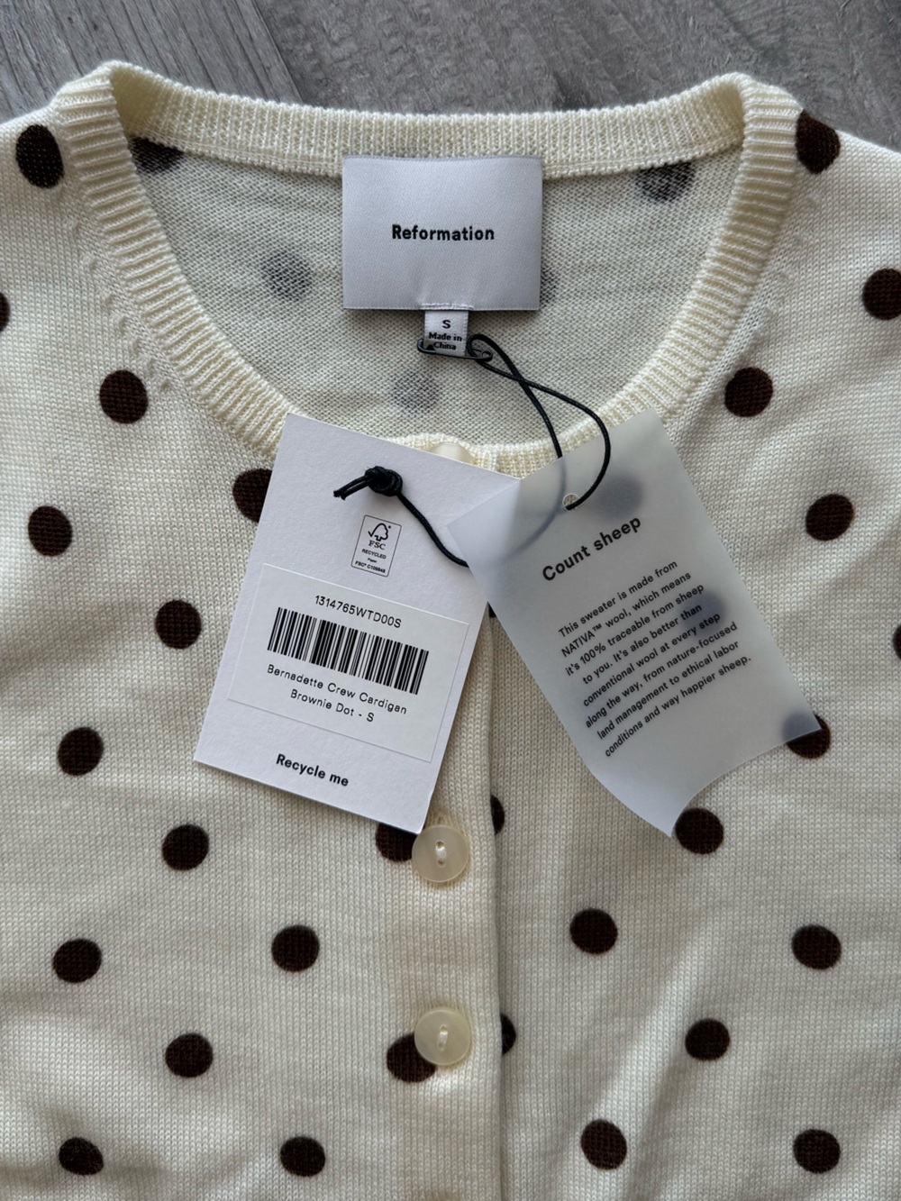 Reformation Cream Polka Dot Cardigan Sweater - Picture 4 of 4